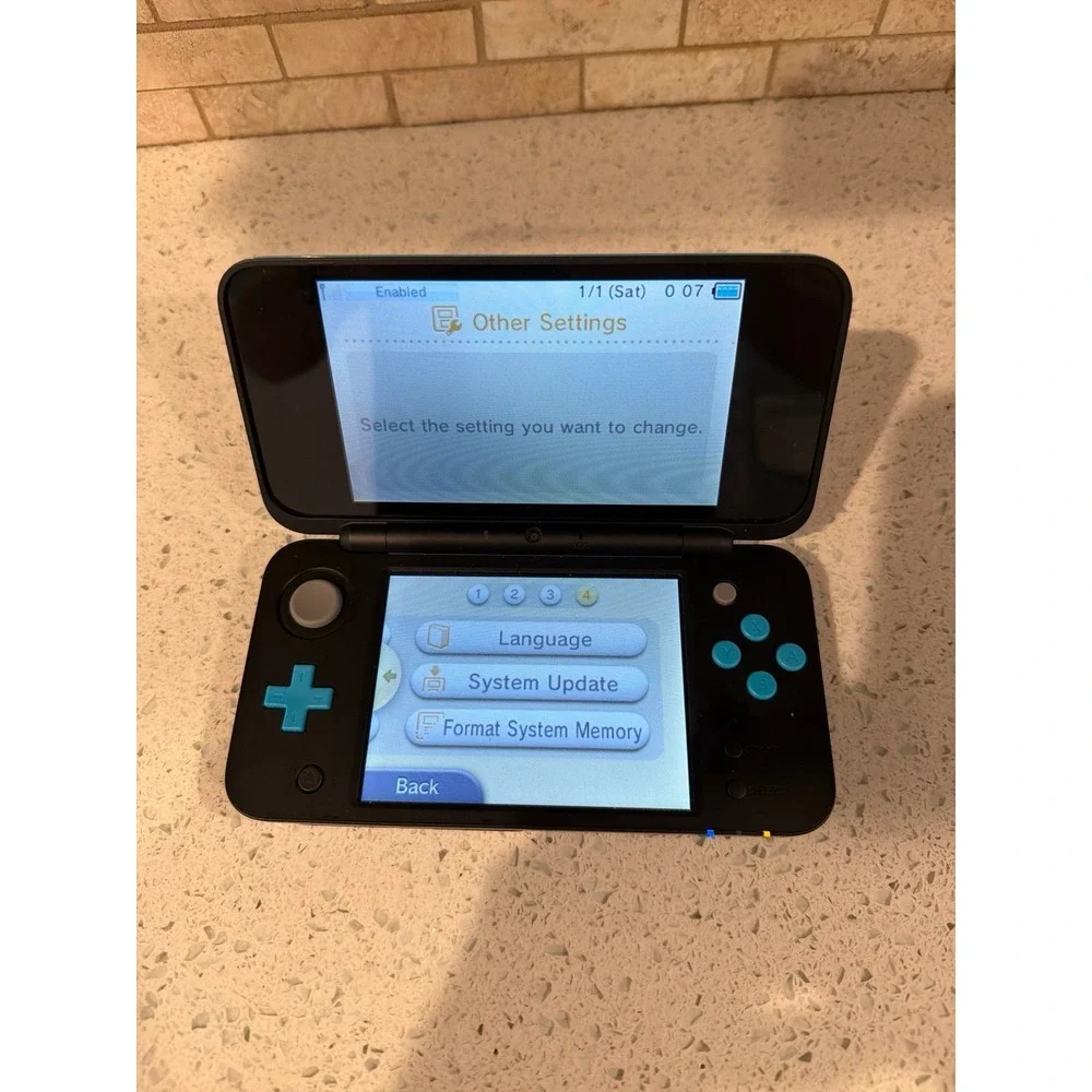 Nintendo New 2DS XL Black Turquoise JAN-001 Tested Working Stylus 4GB SD Card